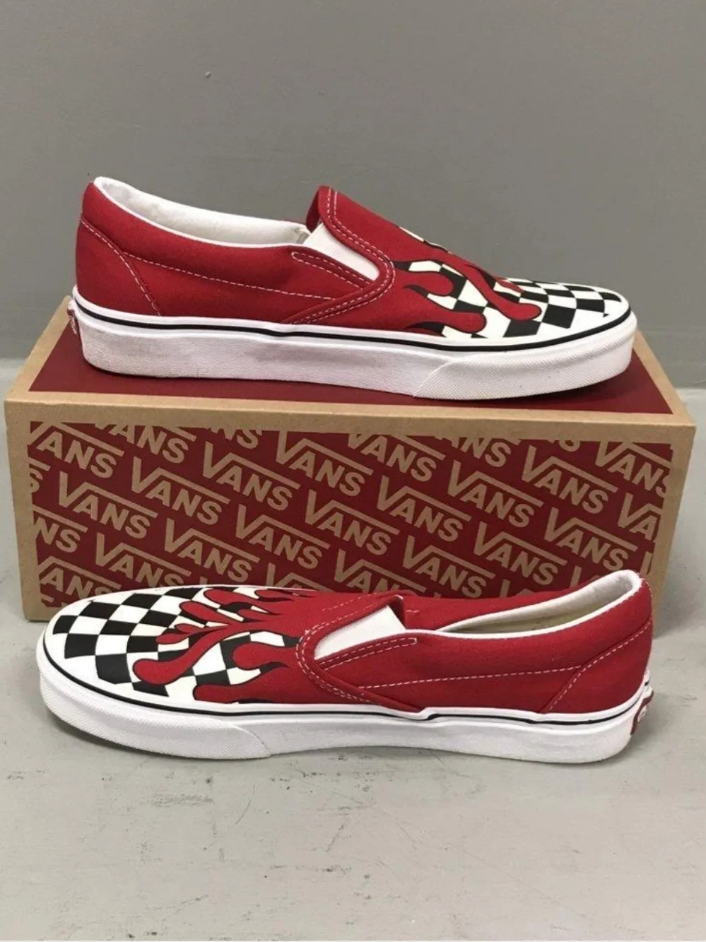 NWTIB Deadstock Vans Slip-On Checkered w/Illusion Flame/Drip Graphic US 7M, 8.5W